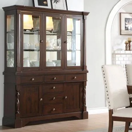 Buffet & Hutch with Mirror Back and Glass Doors